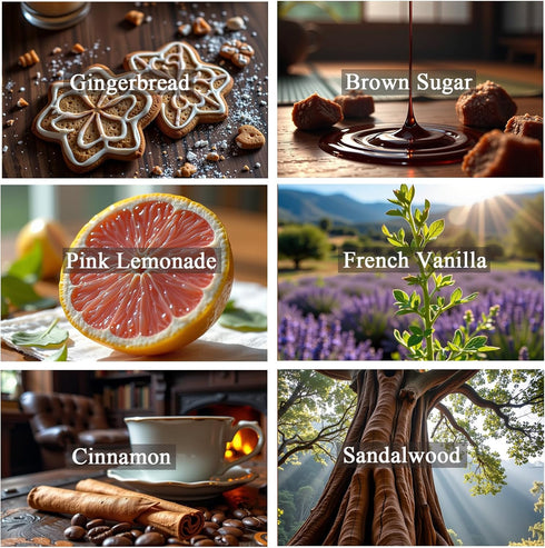 Set 6 6x10ml Spice Essential Oils - Sweet & Warm Scents for Diffuser, Candle & Soap Making (Gingerbread, Pink Lemonade