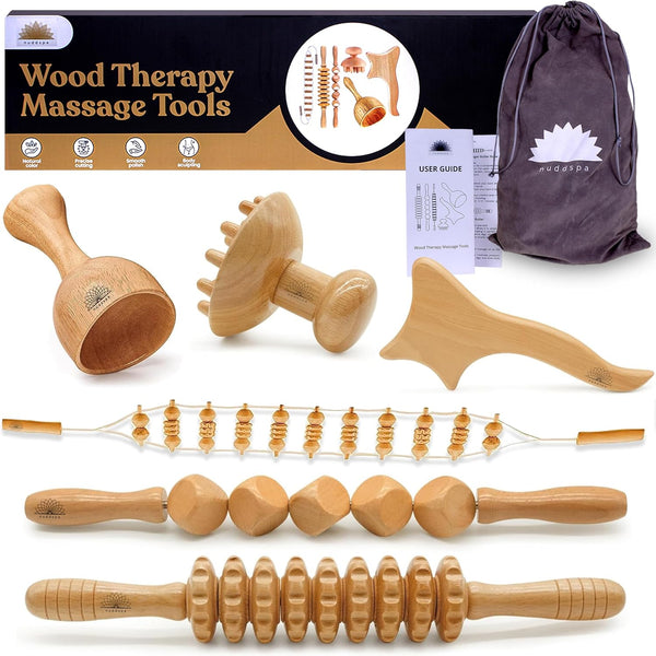 Nuddspa Wood Therapy Massage Tools 6-in-1, Lymphatic Drainage Massager Maderoterapia Kit - Anti