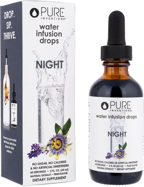 Pure Inventions Night - Pear Flavored Water Infusion Drops, No Sugar, 60 Servings, 2oz