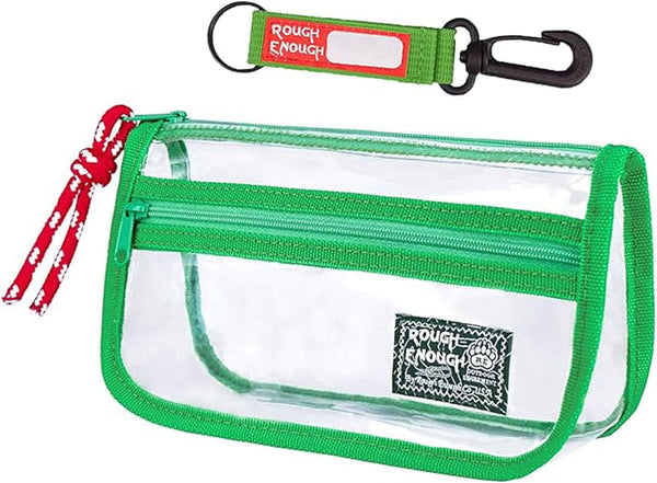 Rough Enough TSA Approved Toiletry Bag, Small Clear Travel Makeup Case Pouch Organizer with Zipper, Green