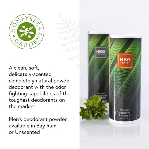 Honeybee Gardens Unscented Deodorant Powder for Men, Talc-Free, Vegan, 4 oz