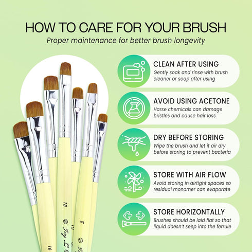 Ivy-L Premium French Gel Acrylic Nail Art Brush - Size 6 with Dotting Tool, Lime Green Wood Handle