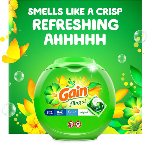 Gain flings Laundry Detergent Soap Pacs, Original Scent, HE Compatible, 76 Count, Long Lasting Scent