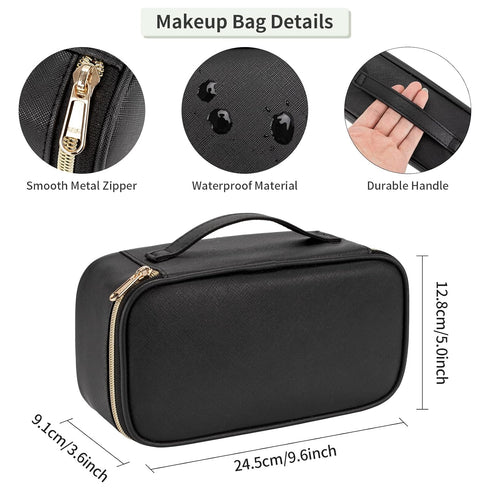 OCHEAL Small Black Cosmetic Bag, Portable Cute Travel Makeup Pouch for Women & Girls, Makeup Brush Organizer