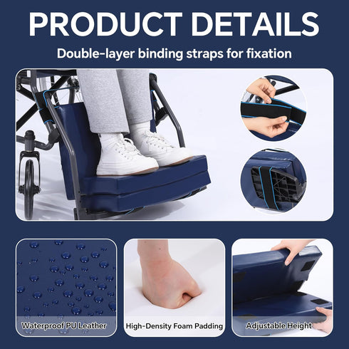 BALAPET Adjustable Height Wheelchair Footrest, High Density Foam Wheelchair Leg Rest with Double Strap Fixation