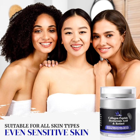 HM Collagen Peptide Cream with Hyaluronic Acid, Retinol & Vitamin E - Anti Aging Skincare Moisturiser for Soft Skin