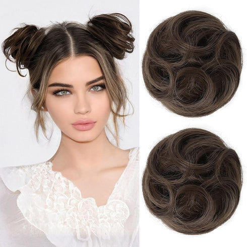REECHO 2 PCS Mini Claw Clip Hair Bun Extensions, Messy & Cat Ears Updo Hairpieces for Women Girls (Pack of 2-3.5" Wavy,