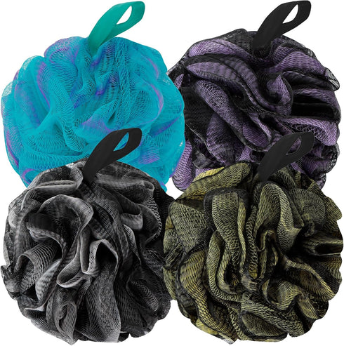 Bath Loofah Shower Sponge, Soft Mesh Exfoliating Loofa for Women & Men, 4 Pack Bath Accessories Cleaning Tool