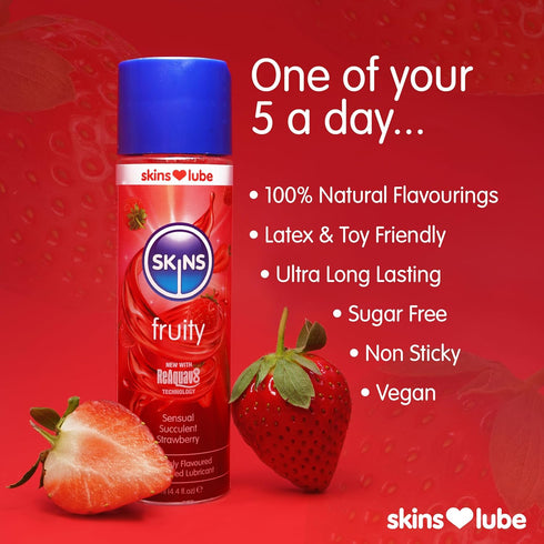 Skins Strawberry Flavored Lube Gel - Flavored Adult Lube for Oral and Fruity Edible Lubricants