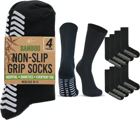 J&C Creations Premium Grip Socks for Men, Size 10-13, Hospital Socks with Grips, 80% Viscose Bamboo