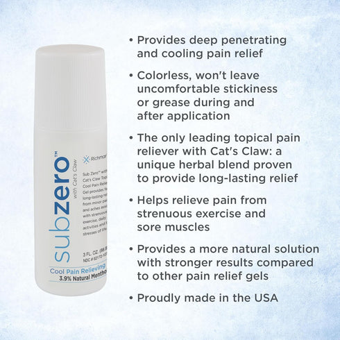 Sub Zero Cooling Pain Relief Gel, 3oz Roll-On for Muscle and Joint Relief