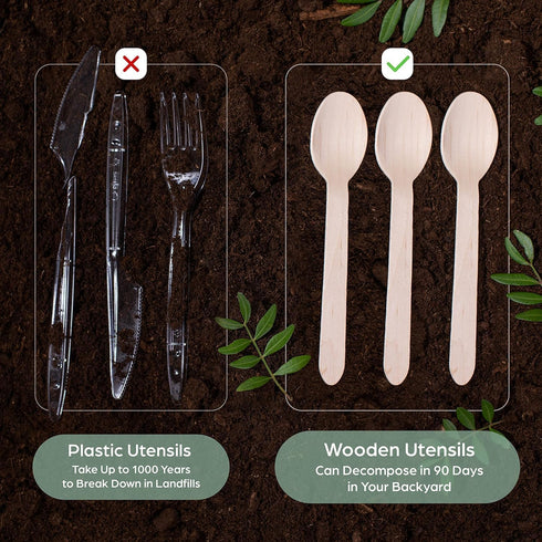 KRUM Disposable Wooden Spoon, 16 cms/6.4 Inch Length, Pack of 100