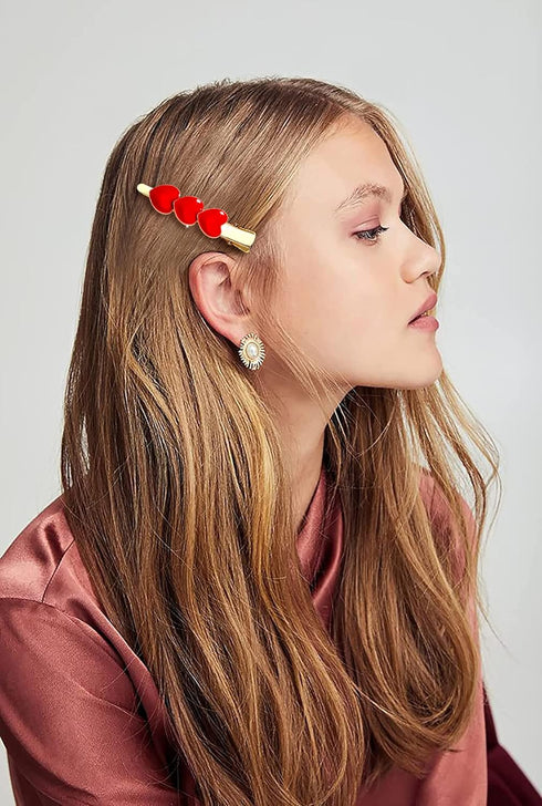 Valentine’s Day Hair Clips, Sparkly Rhinestone Enamel Cupid Heart Hairpins for Women Girls, 4 Pack