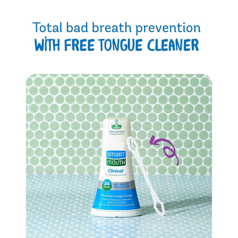 SmartMouth DDS Activated Clinical Mouthwash with Tongue Cleaner - 16 fl oz for Fresh Breath and Gum Health, Clean Mint