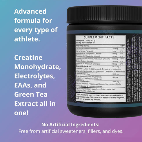 Fast Fasting Electrolyte Powder | with Creatine, Essential Amino Acids & Green Tea Extract, Watermelon Flavor (30