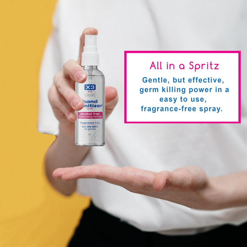 X3 99.9% 2 oz (Pack 4) Clean Hand Sanitizer Spray, Alcohol Free, Fragrance Free, Kills of Bacteria, Travel Size