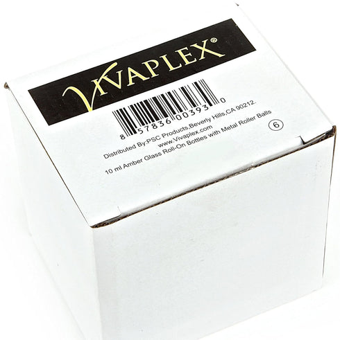Vivaplex 10 ml Amber Glass Roll-on Bottles, 6 Pack with Stainless Steel Roller Balls, .5 ml Dropper Included