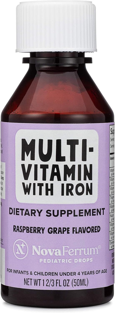 NovaFerrum Yum | Multivitamin with Iron for Infants, Toddlers & Kids | Immune Support | Ages 4 & Under | Gluten Free Certified | Sugar Free | Raspberry Grape | 50 Servings