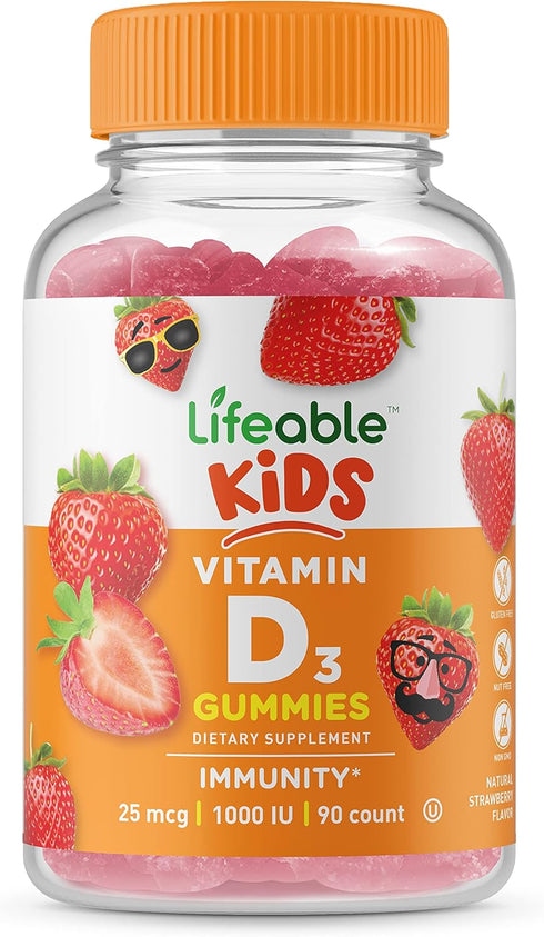 Lifeable Vitamin D for Kids 1000 IU, 90 Gummies, Great Tasting Natural Flavor, Gluten Free Vegetarian