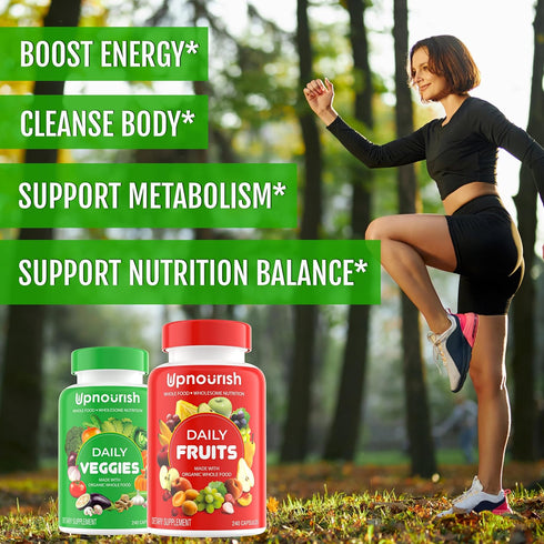 UpNourish Organic Fruits and Veggies Supplement, 480 Capsules for Diet Balance and Energy