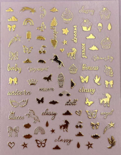 Impressed Authentic Gold Luxury Nail Art Stickers, 5 Sheets 500+ Metallic Decals for Fake Acrylic Nail Design