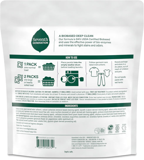 Seventh Generation Laundry Detergent Packs, Lavender, 64 Count, Biobased Deep Clean, EPA Safer Choice