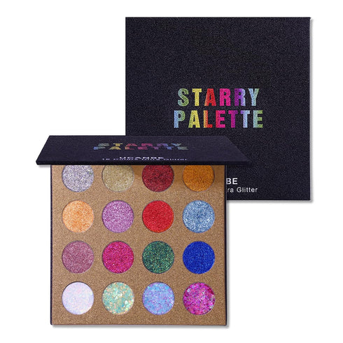 UCANBE Pro Glitter Eyeshadow Palette, 16 Colors, Highly Pigmented Chunky & Fine Pressed Glitter Eye Shadow Powder Makeup
