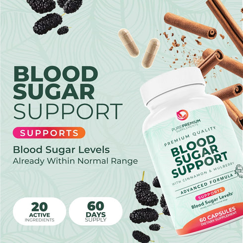 PurePremium Normal Blood Sugar Support Supplement - 60ct with 20 Active Ingredients