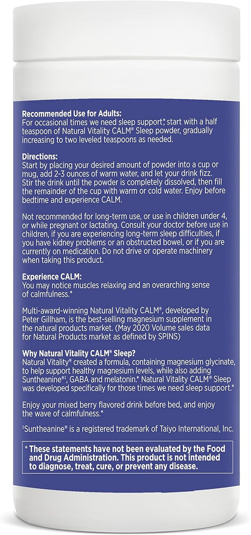 Natural Vitality Natural Calm CALMFUL SLEEP, Mixed Berry Flavor, 6 Ounces