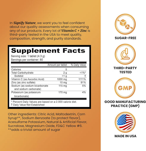 Vitamin C 1000mg Effervescent Tablets - Potent Immune Support VIT C with Zinc Supplement - Sugar-Free & Vegan Formula | Dissolvable Vitamin C Tablets - Water Soluble Fizzy Elixir - 80CT