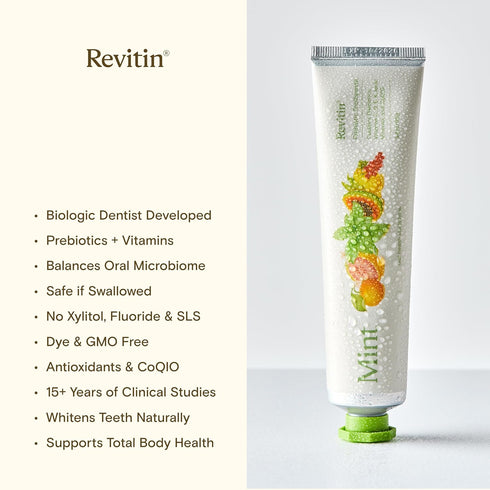 Revitin Toothpaste | Fluoride-Free Prebiotic Mint Tooth Gel | No SLS, Gluten Free, Dye Free, GMO Free, No Sweeteners |