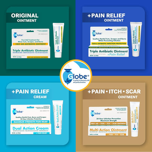 (4 Pack) Globe Triple Antibiotic First Aid Ointment, 1 oz, 24-Hour Infection Protection for Wound Care
