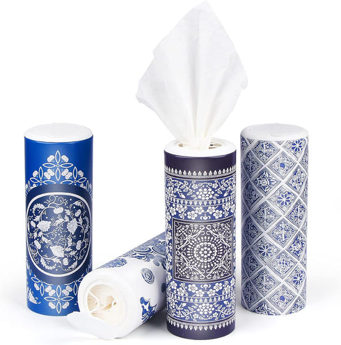 Car Round Canned Tissue Box, Perfect Fit Cup Holder Facial Tissues, 4 Canister 3-Ply Napkins for Travel