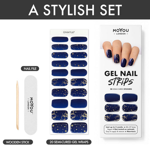 MOYOU LONDON Semi Cured Gel Nail Strips, 20 Pcs UV Gel Nail Wraps for Easy Salon-Quality Manicure