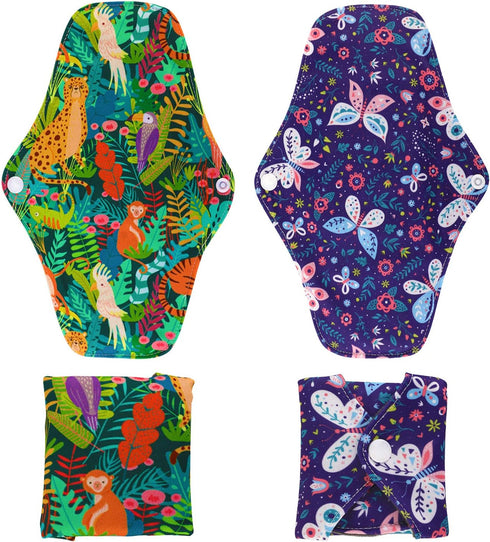 Reusable Menstrual Pads (7 in 1, 25.4cm 4 Layers), Bamboo Cloth Pads for Heavy Flow with Wet Bag