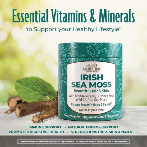 COUNTRY FARMS Irish Sea Moss Gummies | 2000mg with Burdock Root & Bladderwrack for Immune Support, Vegan
