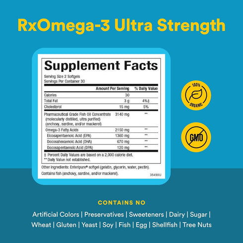 RxOmega-3 Omega-3 60 (30 Natural Factors Ultra Strength - Brain & Heart Health Support - Eye Health Supplement with EPA