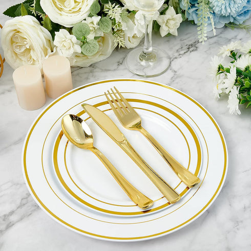 FOCUSLINE 160 Pack Gold Plastic Silverware Set, 80 Gold Forks, 40 Gold Knives, 40 Gold Spoons for Parties