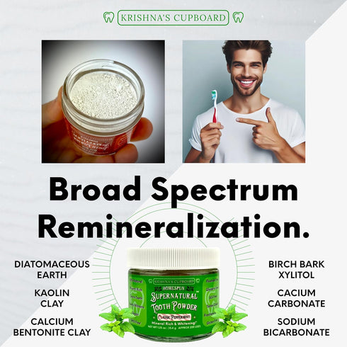 Krishna's Cupboard Supernatural Organic Tooth Cleaning Powder, All Natural Stain Remover, Fluoride Free Vegan Toothpaste
