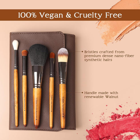 Makeup Brush Set: 15pcs Professional Makeup Brushes with Leather Button Bag - Foundation, Concealer, Kabuki, Blush,