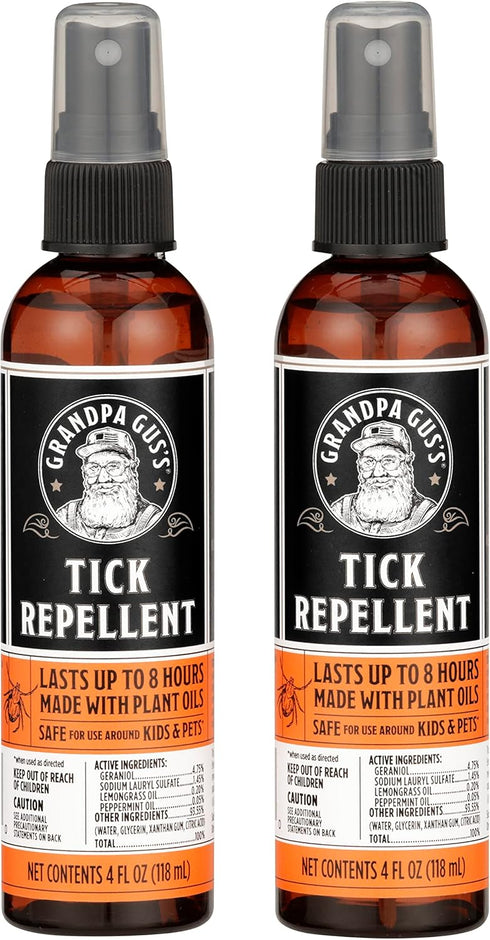 Grandpa Gus's Natural Tick Repellent Spray, 4 oz, Pack of 2, Plant-Based, Non-Greasy, No DEET