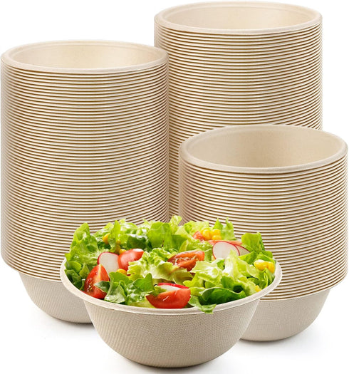 200 Pcs 8 oz Natural Sugarcane Biodegradable Bowls, Disposable Compostable Soup Bowls for Salad, Hot Soup, Dessert