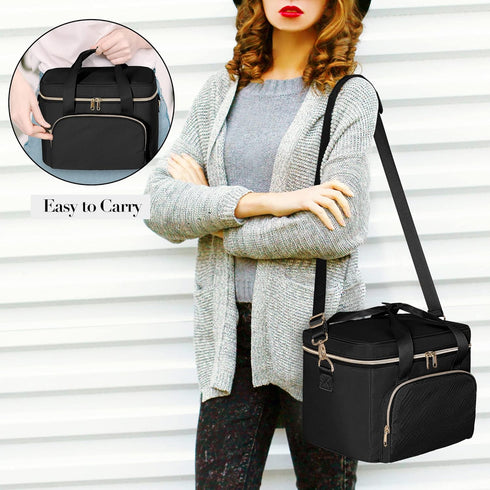 Travel Makeup Bag with 2 Pouches and Adjustable Dividers, Large Cosmetic Case Organizer for Women, Black (Patented
