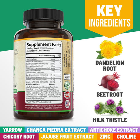 Advanced Liver Cleanse Detox & Repair Formula with Milk Thistle, 90 Pills for Men and Women, 512mg (45-Day Supply).