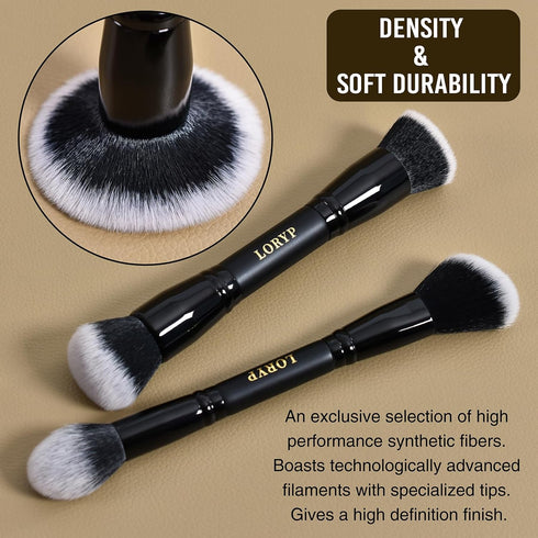 LORYP Black Makeup Brushes - 2Pcs Duo End Foundation and Blush & Highlighter Brush Set
