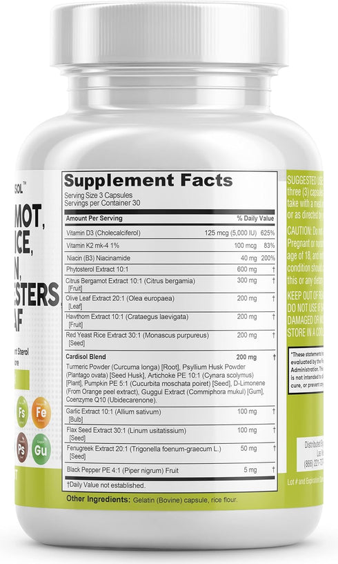Clean Nutraceuticals Citrus Bergamot 3000mg & Red Yeast Rice 6000mg Capsules, USA Made - with Plant Sterols & More