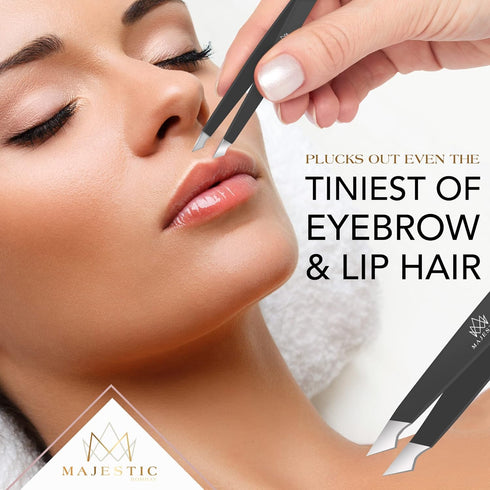 Majestic Bombay Fine Point + Slant Tweezers for Women and Men – Precision Tweezers for Splinter, Ticks, Hair Removal