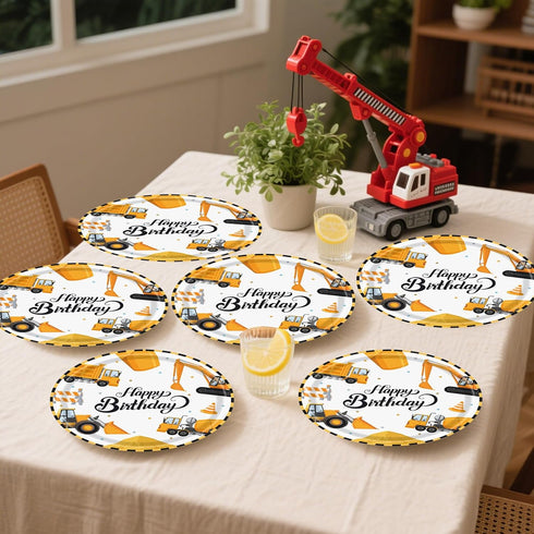 KFJBPB 50PCS 7 Inch, Construction Party Paper Plates Disposable Cake Dessert Plates Construction Birthday Party
