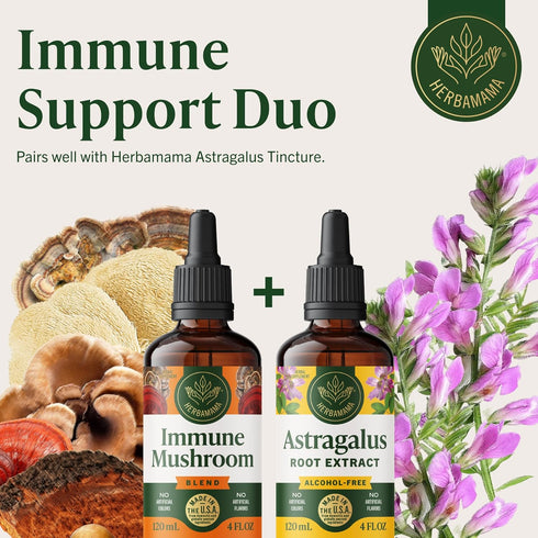 Immune 8-Mushroom Immunity 56-Day HERBAMAMA Super Mushroom Supplement - Vegan Complex Blend with Reishi, Lion's Mane