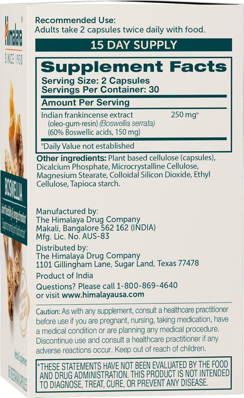 Himalaya Boswellia, Joint Support for Mobility & Flexibility, 250 mg, 60 Capsules, 2 Pack